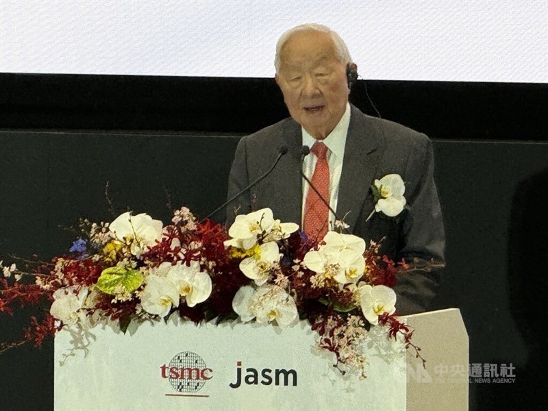TSMC founder Morris Chang speaks at the JASM opening ceremony on Saturday. CNA photo Feb. 24, 2024