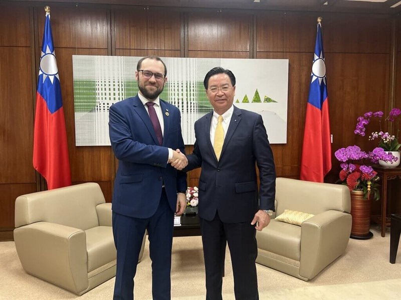Taiwan's Foreign Affairs Minister Joseph Wu (right) meets Czech Republic's government envoy for the reconstruction of Ukraine Tomas Kopecny (left) Monday. Photo courtesy of MOFA March 18, 2024
