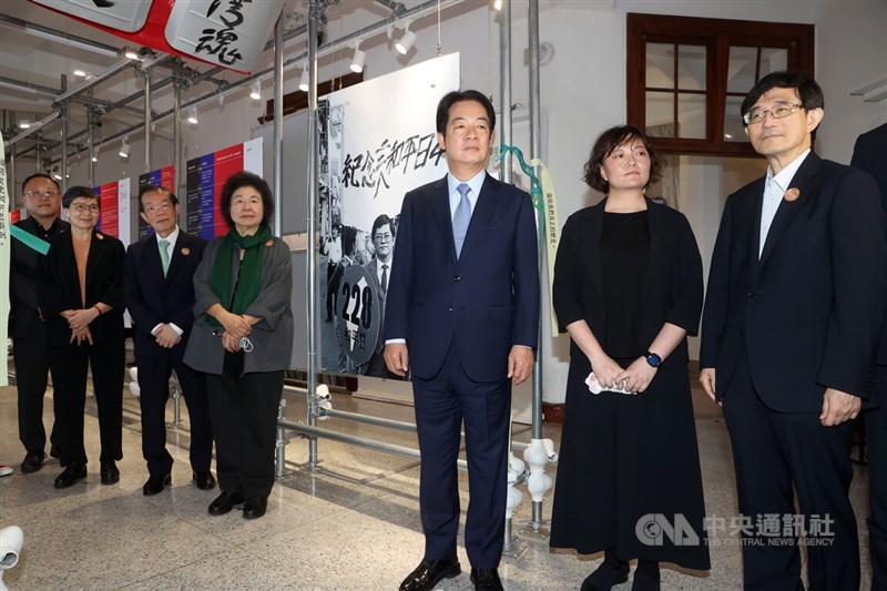 President-elect Lai Ching-te (third right) visits the National 228 Memorial Museum on Saturday accompanied by Taiwan's officials and activists including Cheng Chu-mei (second right), the daughter of late activist Nylon Cheng. CNA photo April 6, 2024