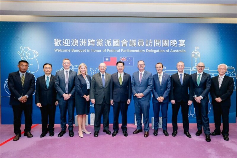 Minister of Foreign Affairs Joseph Wu (center) is pictured with the Australian parliamentarian delegation during their visit in Taipei on Monday. Photo courtesy of the Ministry of Foreign Affairs April 9, 2024