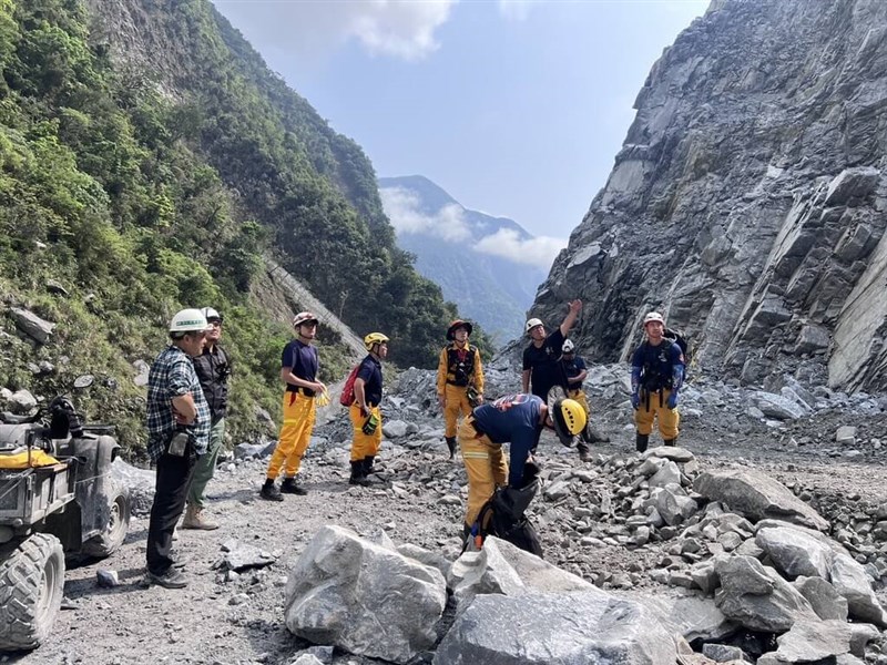 Members of the search and rescue team continue looking for people missing after the April 3 earthquake in Xiulin Township, Hualien County Thursday. Photo courtesy of Hualien County Fire Department April 11, 2024