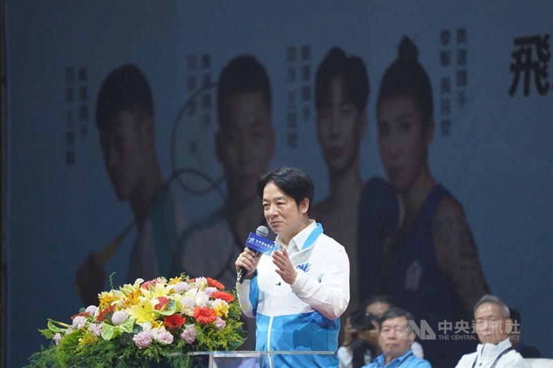 President-elect Lai Ching-te speaks at the opening ceremony of the 2024 National Middle School Athletic Games in Taipei Saturday. CNA photo April 20, 2024