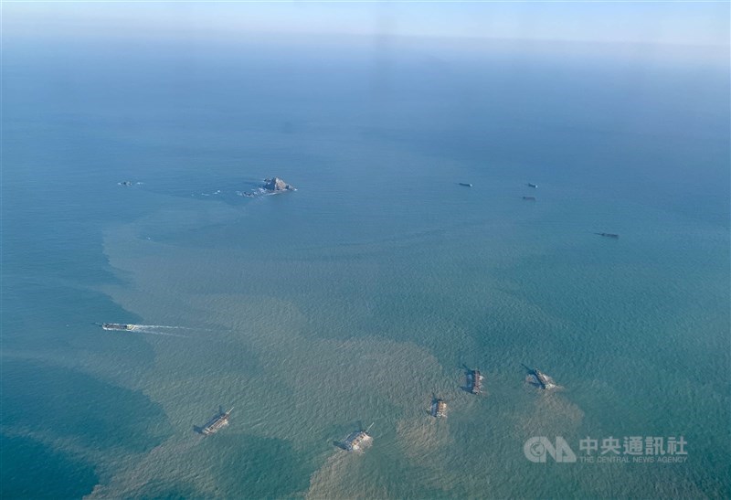 An aerial view of the water around the Matsu Islands, where several vessels were working on fixing an undersea cable in December 2021. CNA file photo