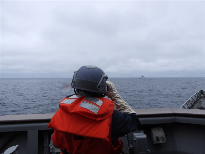 A Navy personnel onboard the Pan Chao frigate monitors Chinese military vessel, the Shaoxing. Photo courtesy of Ministry of National Defense May 23, 2024