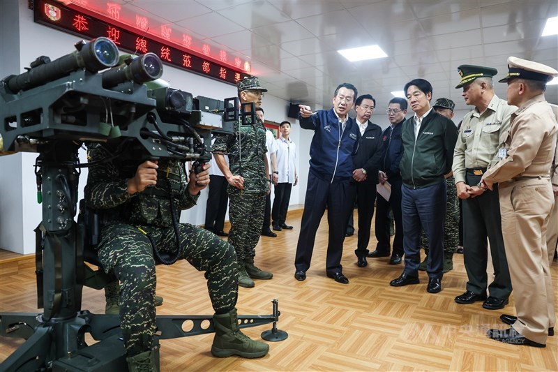 President Lai Ching-te (third right) listens to Defense Minister Wellington Koo's briefing during an inspection of the armed forces in Taoyuan Thursday. CNA photo May 23, 2024