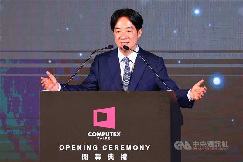 President Lai Ching-te gives a speech during the opening of the Computex trade show in Taipei on Tuesday. CNA photo June 4, 2024