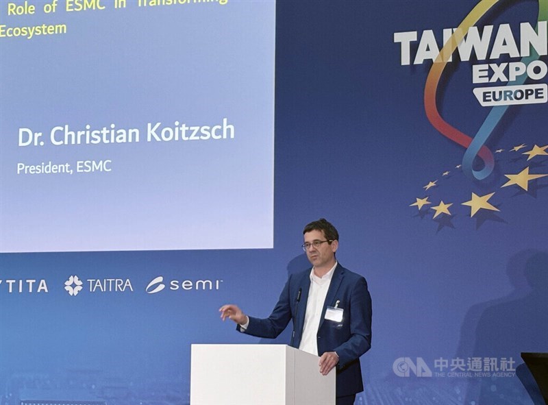 ESMC president Christian Koitzsch speaks at the Taiwan-Europe semiconductor cooperation forum Monday. CNA photo June 11, 2024