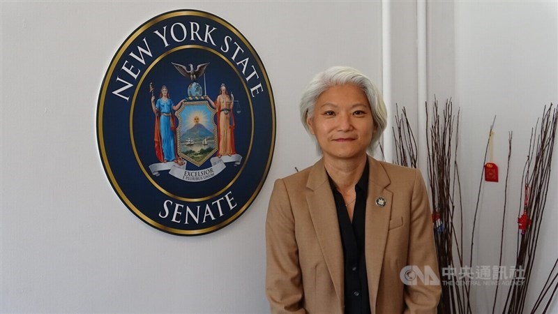 Taiwan-born Iwen Chu (曲怡文), the first female Asian State Senator in New York State, pose for a photo in her re-election campaign office on June 26. CNA photo June 26, 2024
