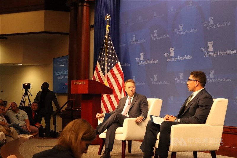 Former U.S Deputy National Security Advisor Matt Pottinger (on stage, left) is pictured during a Heritage Foundation forum in Washington Tuesday. CNA photo July 3, 2024
