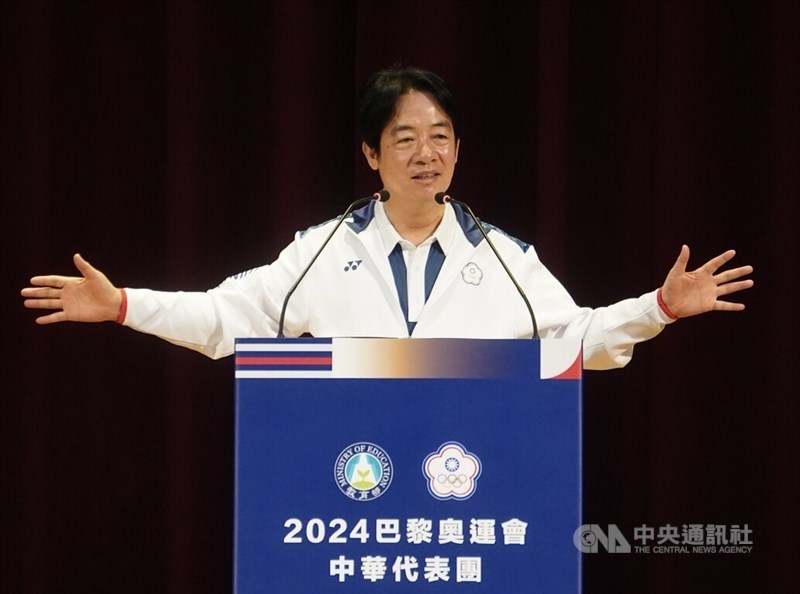 President Lai Ching-te delivers a speech at the National Sports Training Center in Kaohsiung Tuesday. CNA photo July 9, 2024