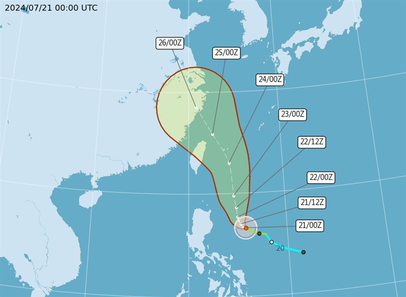 Graphic: Central Weather Administration (UTC, or Zulu time, is eight hours behind Taipei)