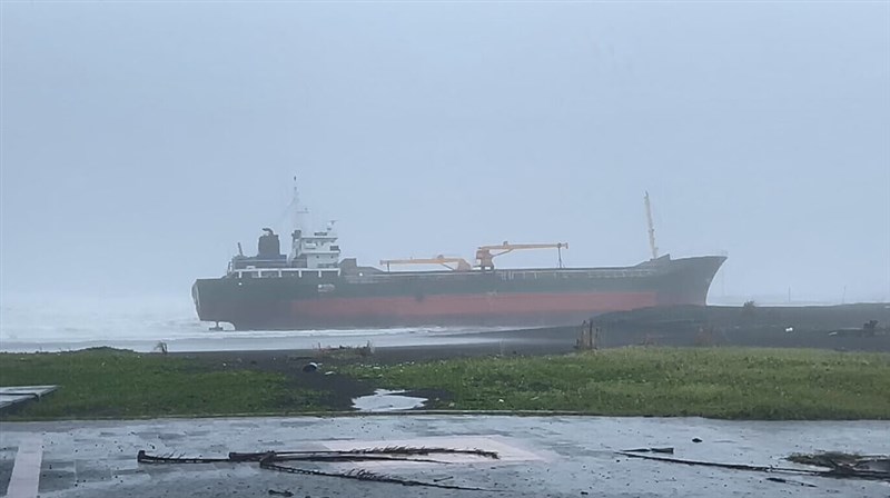 The Tanzania-registered Ginan is seen off Pingtung County in this photo released on Thursday. The vessel was located 0.1 nautical miles southwest of Qingzhou park in Dapeng Bay, Pingtung County. Photo courtesy of Ocean Affairs Council July 25, 2024