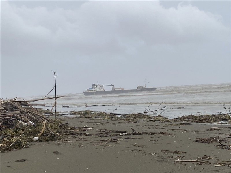 Cameroon-registered cargo ships "DOLPHIN" is located 0.2 nautical miles from a beach in Tainan Friday. Photo courtesy of Ocean Affairs Council July 26, 2024