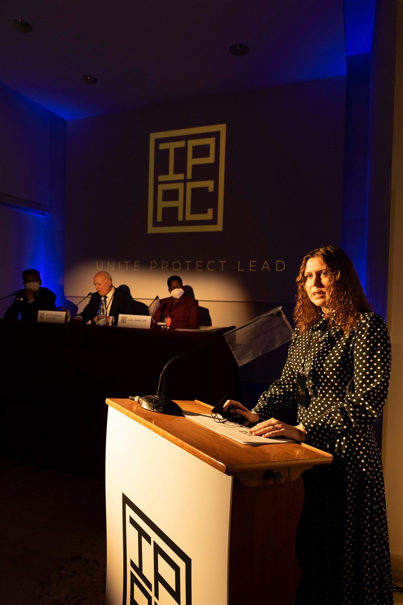 Lithuanian parliamentarian Dovilė Šakalienė (front) speaks at an IPAC gathering held in Rome as a counter-meeting ahead of a G20 summit in 2019. File photo courtesy of IPAC