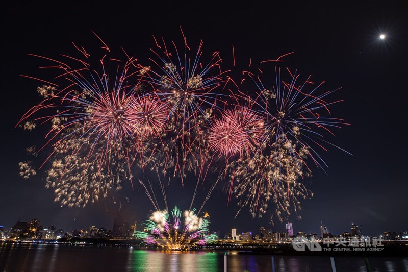 Fireworks light up the sky over the Tamsui River on the opening night of the Taipei Summer Festival on July 17, 2024. Photo: CNA