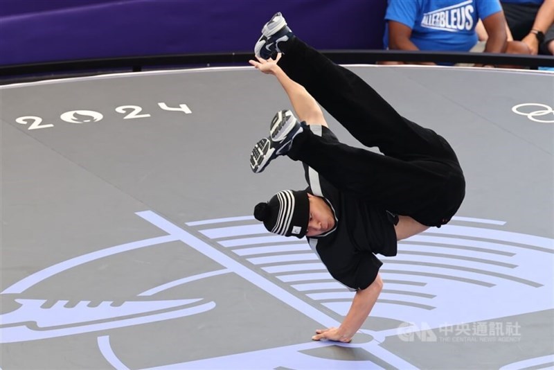 Taiwanese breakdancer Sun Chen performs a dance move at the recently concluded Paris Olympics. CNA photo Aug. 10, 2024