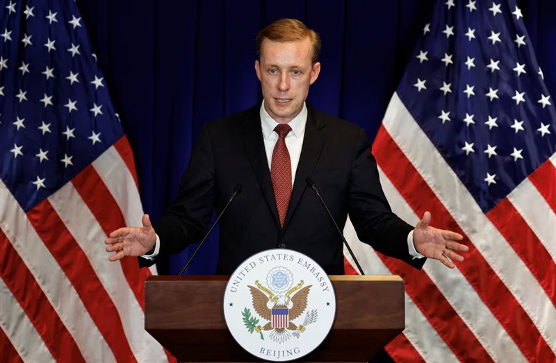 White House National Security Advisor Jake Sullivan speaks at a press conference in Beijing on Thursday. Photo: Reuters