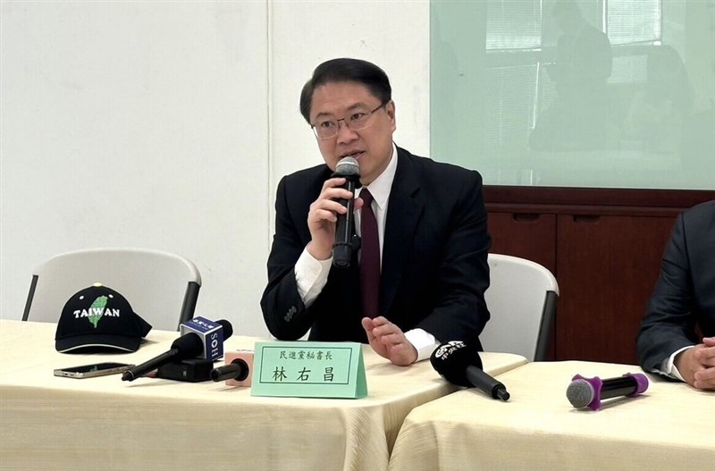 DPP Secretary-General Lin Yu-chang speaks at a meeting of the Taiwanese American Federation of Northern California in San Francisco Saturday. CNA photo Sept. 8, 2024