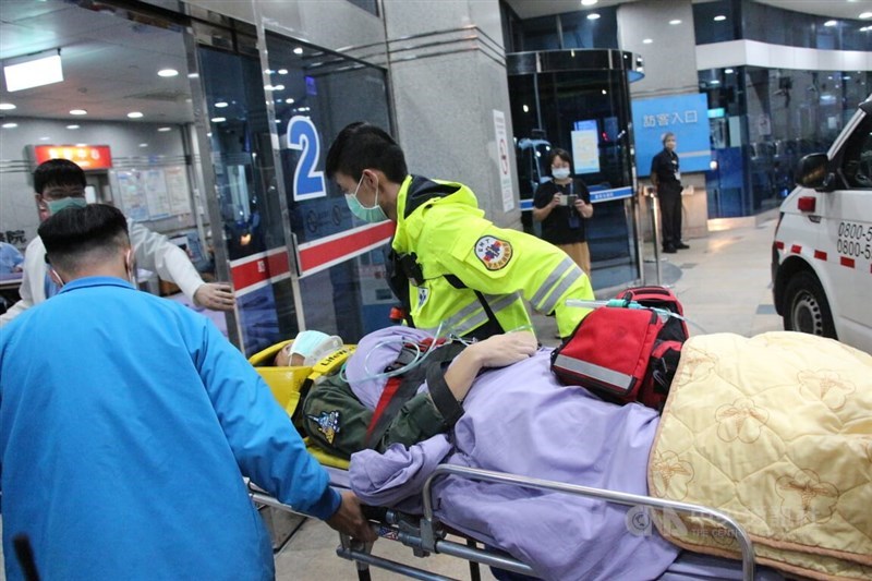 Air force pilot, Captain Hsieh Pei-hsun, is rescued Tuesday and rushed to hospital after ejecting from his fighter jet before it crashed. CNA photo Sept. 11, 2024