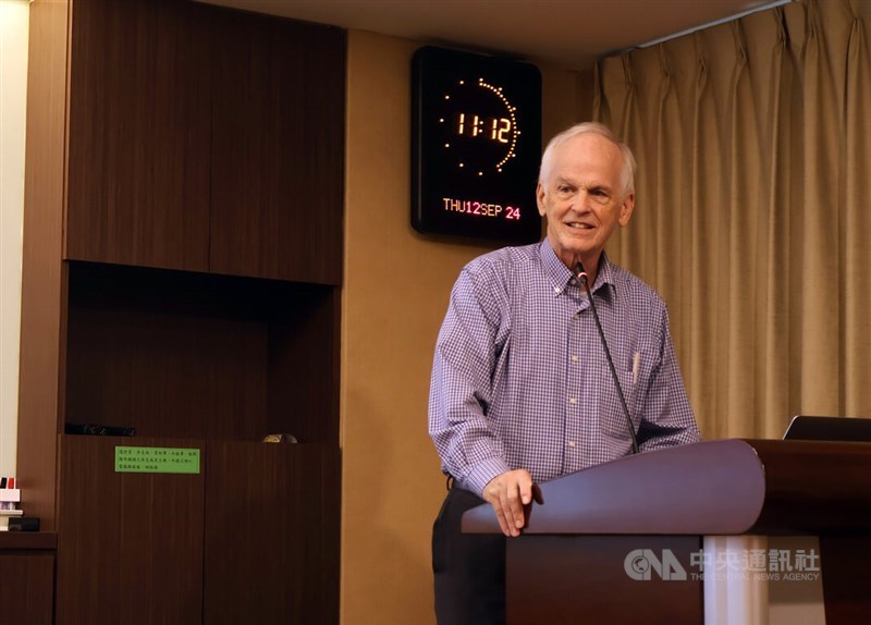 China scholar Perry Link gives a lecture on Thursday. CNA photo Sept. 12, 2024