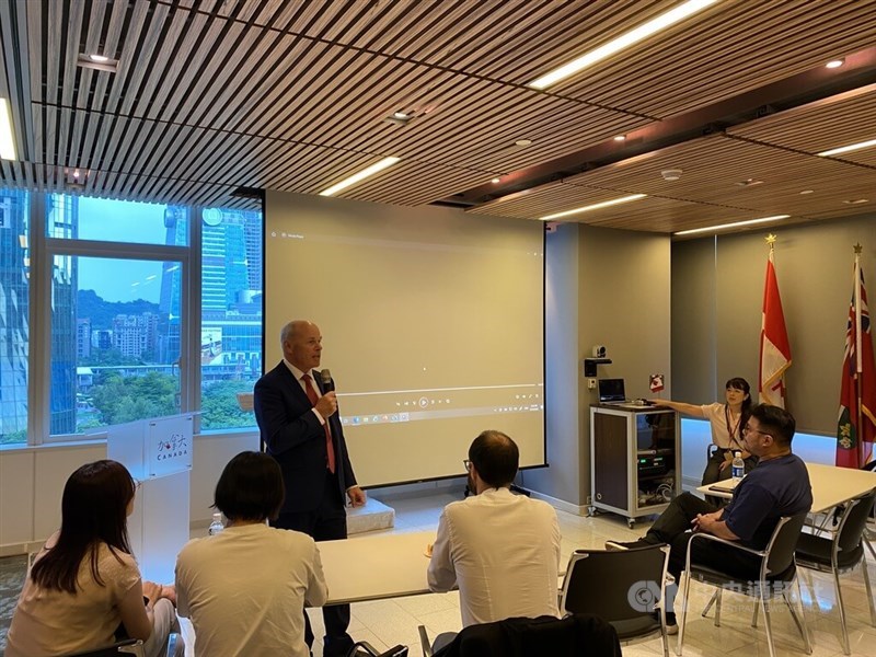 Canadian Trade Office in Taipei head Jim Nickel speaks at the premiere screening of "Revisiting 921" a documentary that features Canadian photojournalist David Smith who was in Taiwan during a catastrophic earthquake that struck the country in 1999. CNA photo Sept. 19, 2024