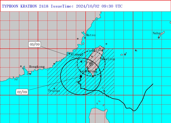 Graphic: Central Weather Administration (UTC, or Zulu time, is eight hours behind Taipei)