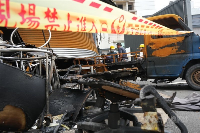 The site of the fire at Antai Tian-Sheng Memorial Hospital in Donggang Township, Pingtung County, is now cordoned off for investigation. CNA photo, Oct. 4, 2024.