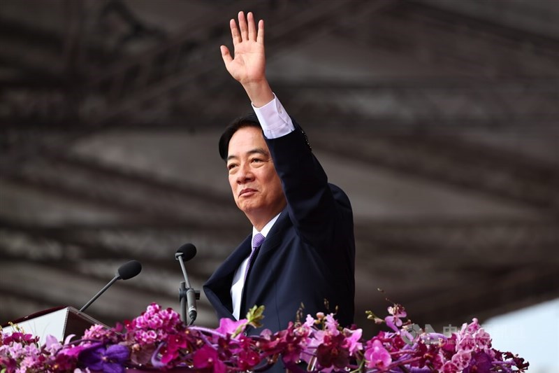 President Lai Ching-te at the National Day main celebration event in front of the Presidential Office Thursday. CNA photo Oct. 10, 2024