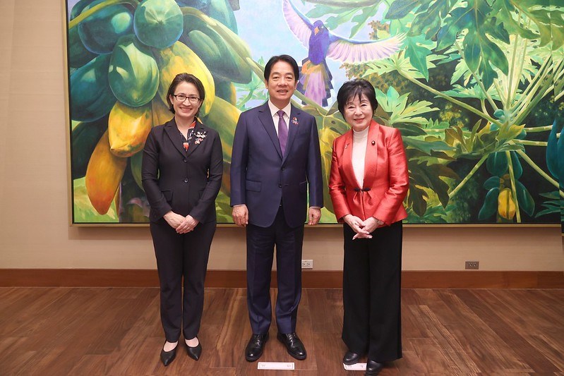 From left, Vice President Hsiao Bi-khim, President Lai Ching-te, and Senator Akiko Santo of Japan. Photo courtesy of the Presidential Office Oct. 10, 2024