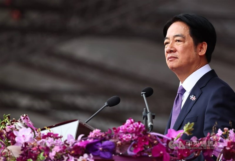 President Lai Ching-te at the National Day main celebration event in front of the Presidential Office Thursday. CNA photo Oct. 10, 2024