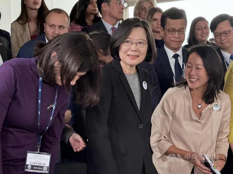 Former President Tsai Ing-wen (front center) attends a forum in Prague on Monday. CNA photo Oct. 14, 2024