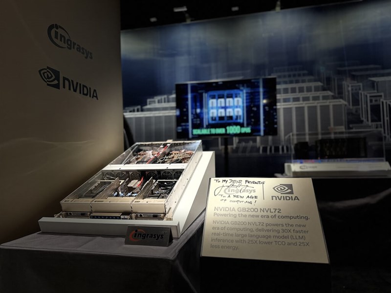 The GB200 NVL72 Nvidia Corp. co-produced with Foxconn Industrial Internet Co. subsidiary Ingrasys is displayed at during the 2024 Open Compute Project Global Summit in San Jose, California. Photo courtesy of Ingrasys Oct. 16, 2024