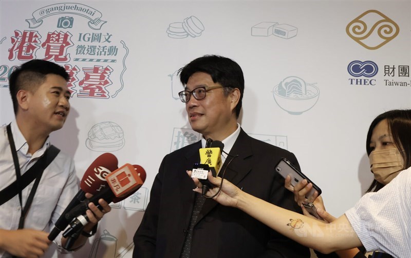 Mainland Affairs Council chief Chiu Chui-cheng speaks with reporters in Taipei Wednesday. CNA photo Oct. 16, 2024