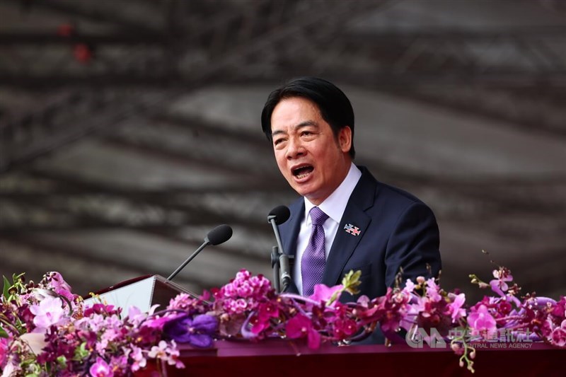 President Lai Ching-te delivers a speech at the main National Day ceremony held in front of the Presidential Office in Taipei earlier this month. CNA photo Oct. 10, 2024