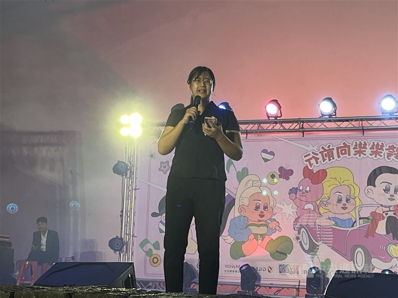 Claire Chiu shares the struggles she faces as a transgender woman before the 6th Taiwan Trans March begins in Taipei Friday. CNA photo Oct. 25, 2024