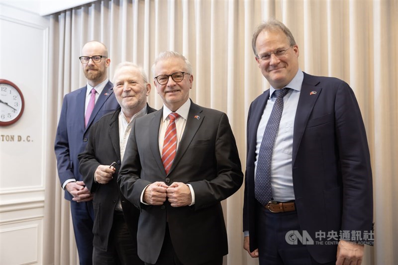 MEPs Michael Gahler (second right), Bernard Guetta (second left), Ondřej Kolář (left) and Gahler's chief of staff Markus Poesentrup. CNA photo Oct. 30, 2024