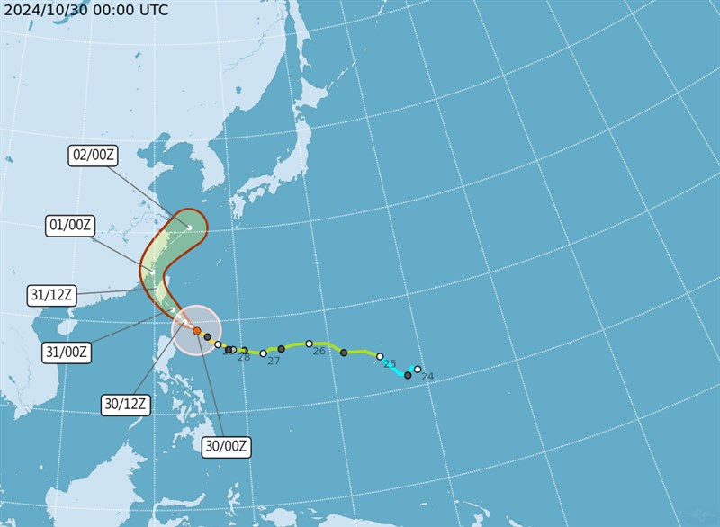 Graphic: Central Weather Administration (UTC, or Zulu time, is eight hours behind Taipei)