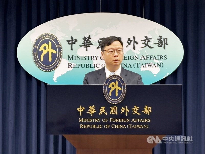 Head of the Ministry of Foreign Affairs' Department of European Affairs Eric Huang during a weekly news briefing on Tuesday. CNA photo Nov. 5, 2024