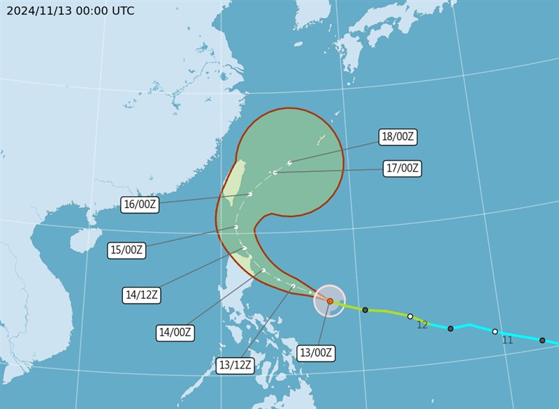 Graphic: Central Weather Administration (UTC, or Zulu time, is eight hours behind Taipei)