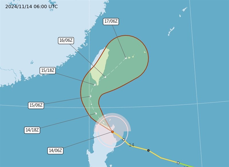 Graphic: Central Weather Administration (UTC, or Zulu time, is eight hours behind Taipei)