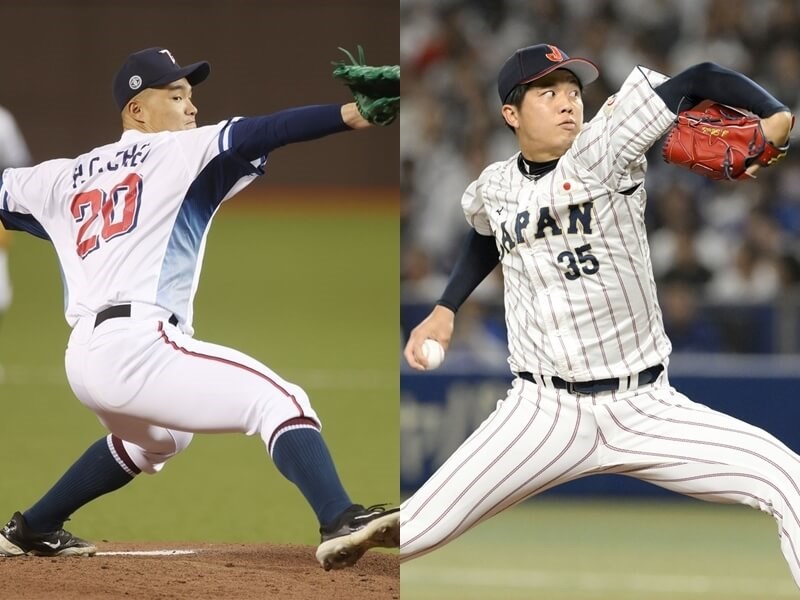 Chen Po-ching will start on the mound for Team Taiwan against Japan's Hiroto Saiki on Saturday's game at the Taipei Dome. (Left: CNA file photo; Right: Kyodo News photo)