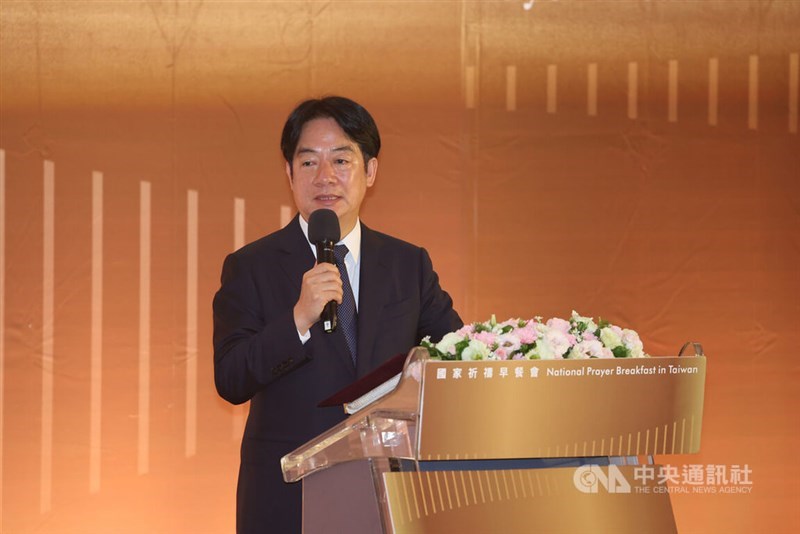 President Lai Ching-te delivers a speech during the 2024 National Prayer Breakfast in Taiwan on Friday. CNA photo Nov. 22, 2024