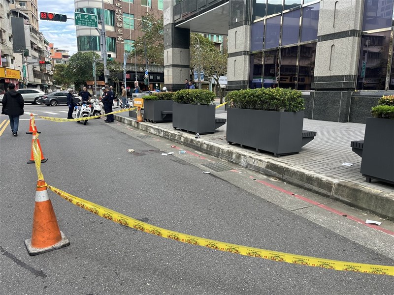 Policemen gather close to the scene of the stabbing in Neihu District, Taipei following the attack on Monday. Photo: local authorities Nov. 25, 2024