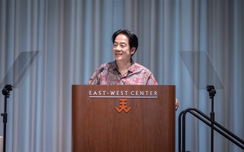 President Lai Ching-te delivers a speech at a U.S. government-affiliated think tank in Hawaii on Sunday. Photo courtesy of Presidential Office