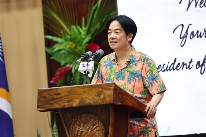 President Lai Ching-te speaks at a state dinner hosted by Marshall Islands President Hilda Heine in Majuro Tuesday. CNA photo Dec. 3, 2024