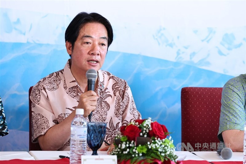 President Lai Ching-te speaks at a press event in Palau on Friday. CNA photo Dec. 6, 2024