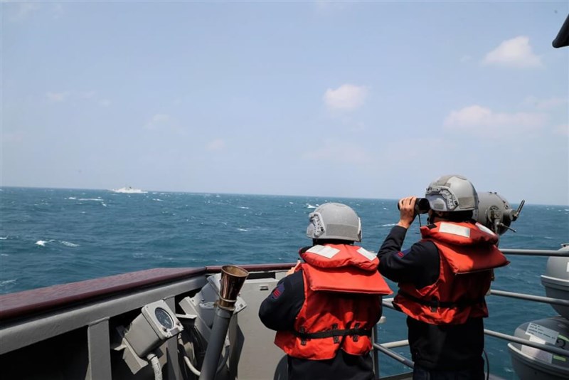 The Republic of China (Taiwan) navy monitors a Chinese ship in the distance. File photo courtesy of Ministry of Defense