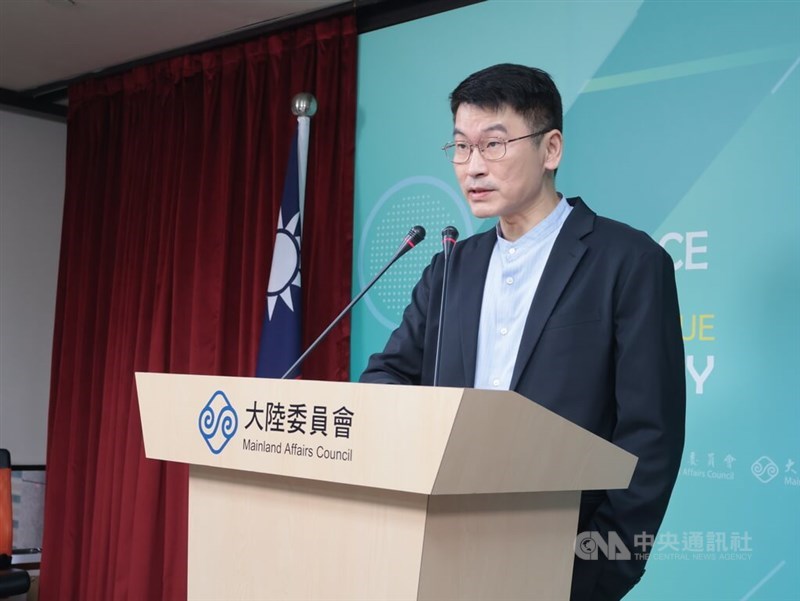 The Mainland Affairs Council deputy head and spokesperson Liang Wen-chieh speaks at a press conference in Taipei on Wednesday. CNA photo Dec. 11, 2024