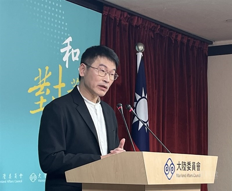 The Mainland Affairs Council deputy head and spokesperson Liang Wen-chieh speaks at a press conference in Taipei on Wednesday. CNA photo Dec. 18, 2024