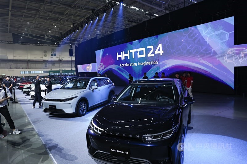 Electric car models are displayed at the annual Hon Hai Tech Day on Oct. 8, 2024 at Nangang Exhibition Center in Taipei. CNA file photo